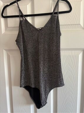 Bear Dance Silver Shimmer V-Neck Spaghetti Strap Bodysuit